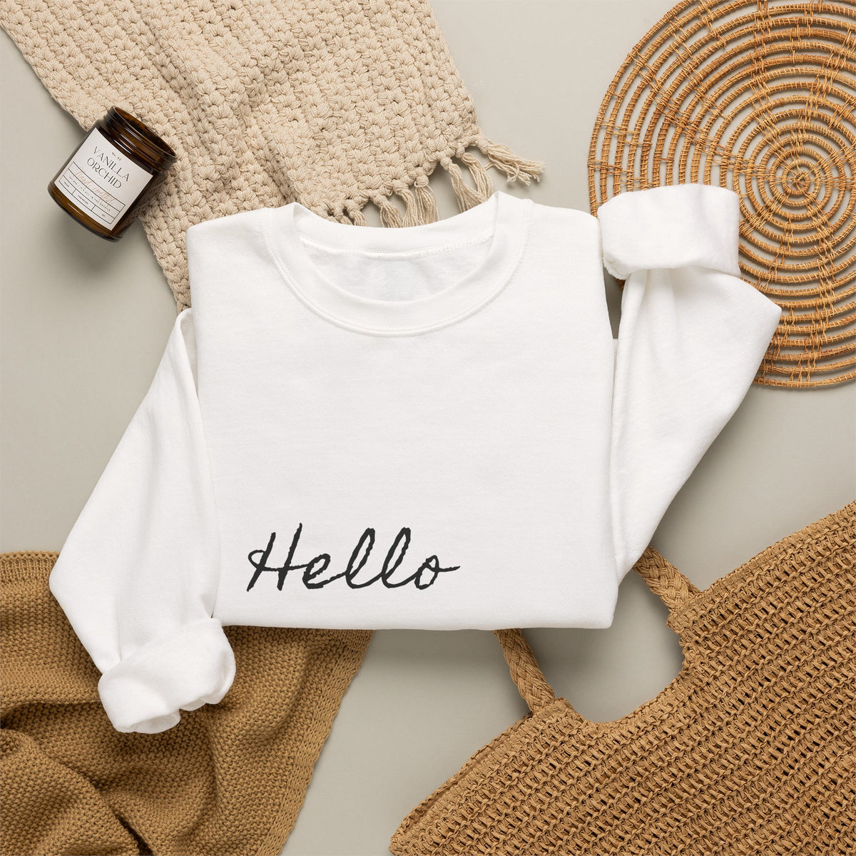 Crewneck Sweatshirt – "Hello Pumpkin" Script Fall Sweatshirt