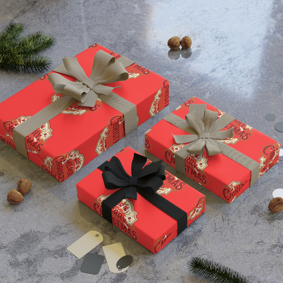 Christmas Gift Wrap Roll — Red 'Merry Christmas' Pattern