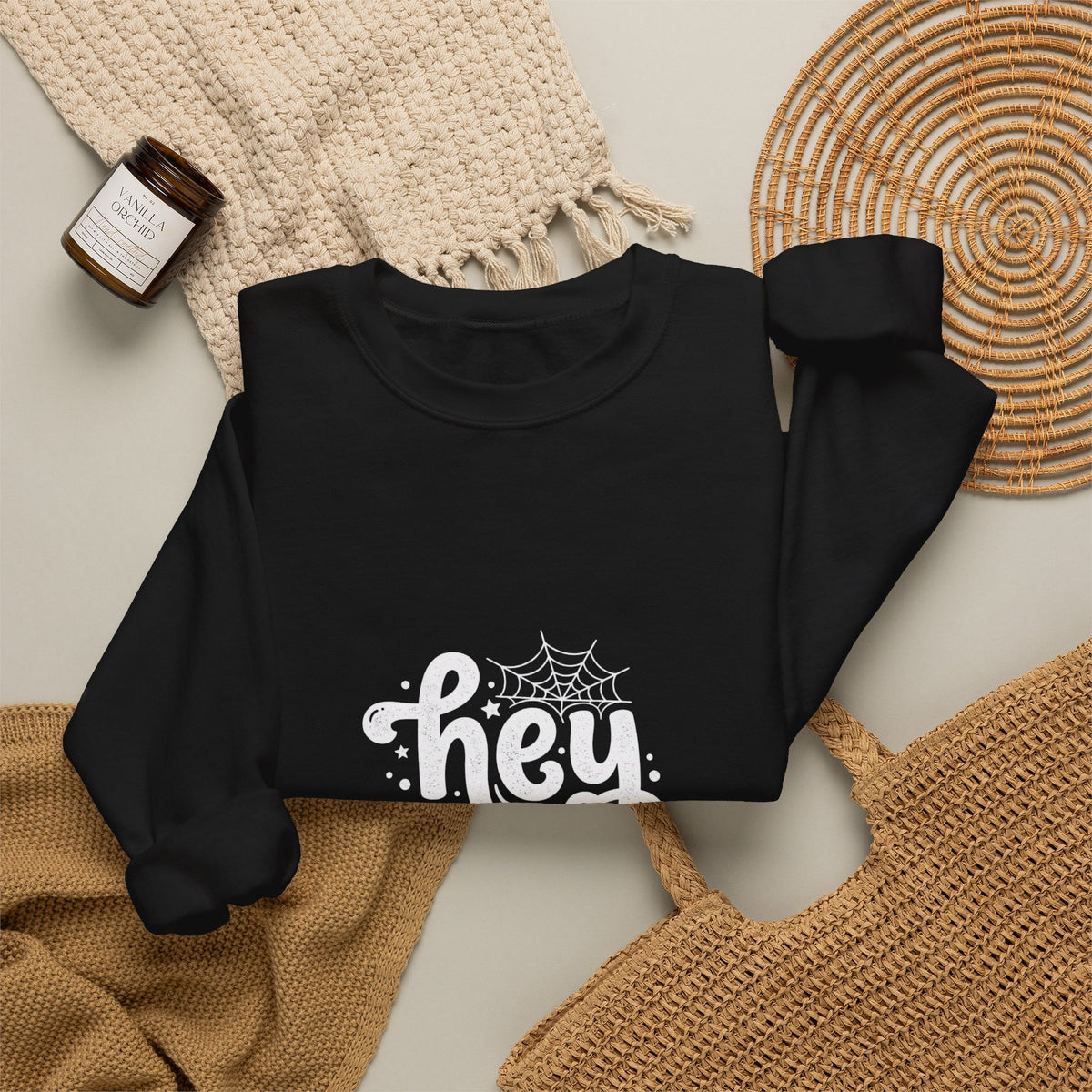 Hey Boo Sweatshirt — Halloween Cute Ghost Graphic Crewneck
