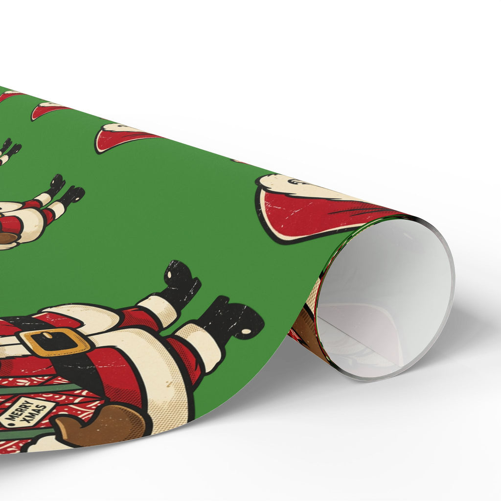 Santa Pattern Wrapping Paper — Retro Green Christmas Gift Wrap