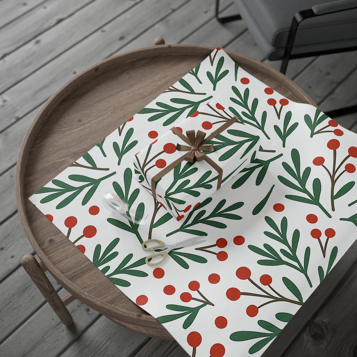 Holiday Berry Wrapping Paper — Festive Greenery Gift Wrap (Christmas)
