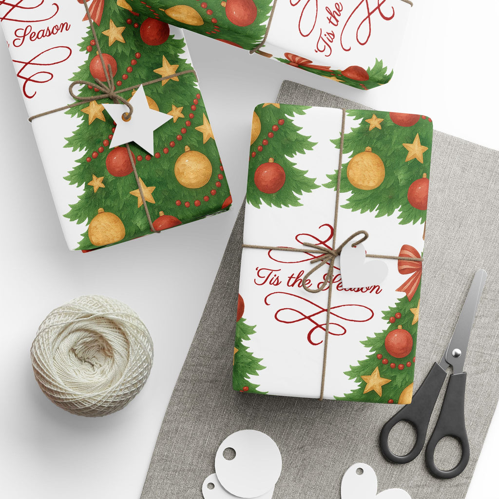 Christmas Tree Wrapping Paper – Festive Holiday Gift Wrap with 'Tis the Season' Design