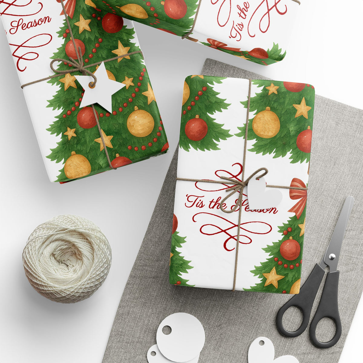Christmas Tree Wrapping Paper – Festive Holiday Gift Wrap with 'Tis the Season' Design