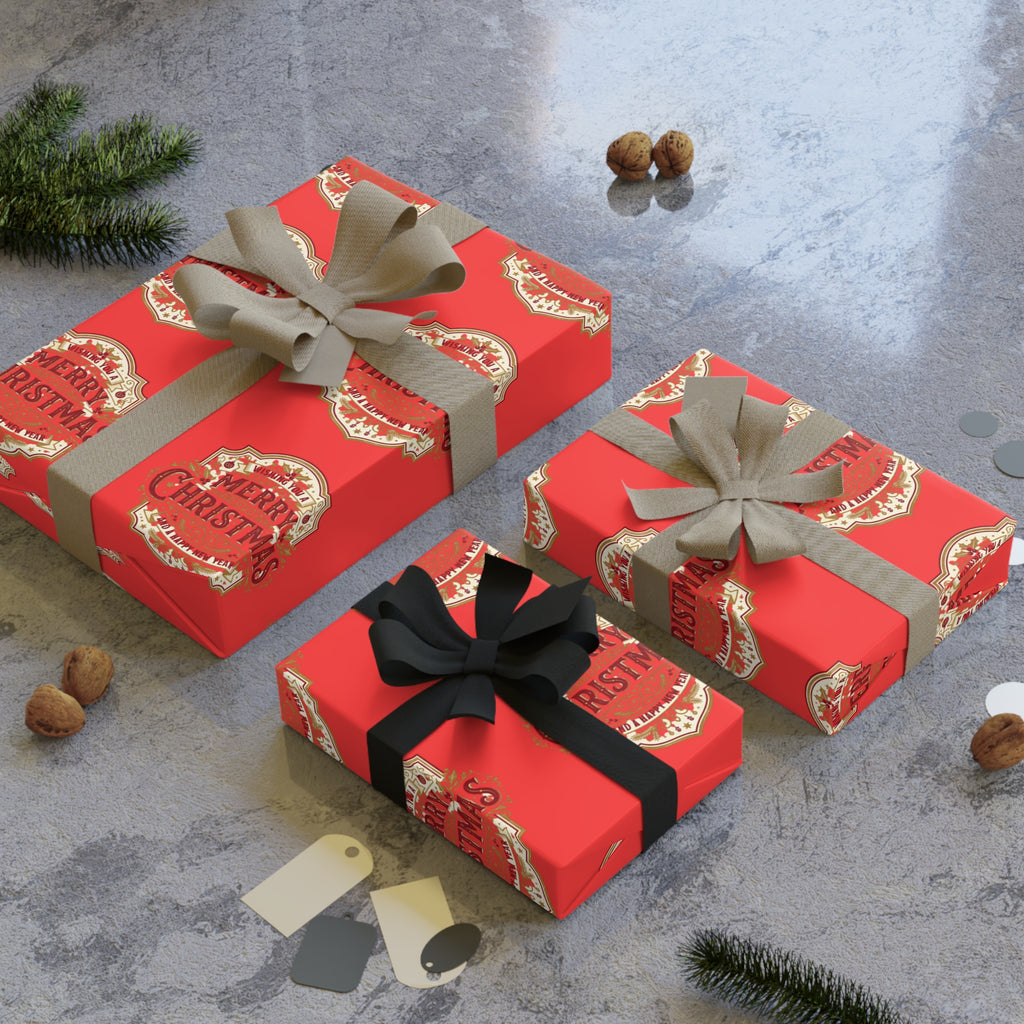 Christmas Gift Wrap Roll — Red 'Merry Christmas' Pattern