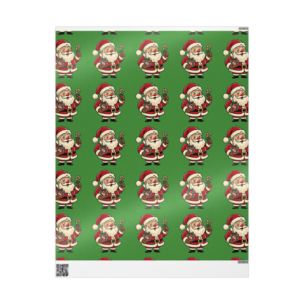 Santa Pattern Wrapping Paper — Retro Green Christmas Gift Wrap