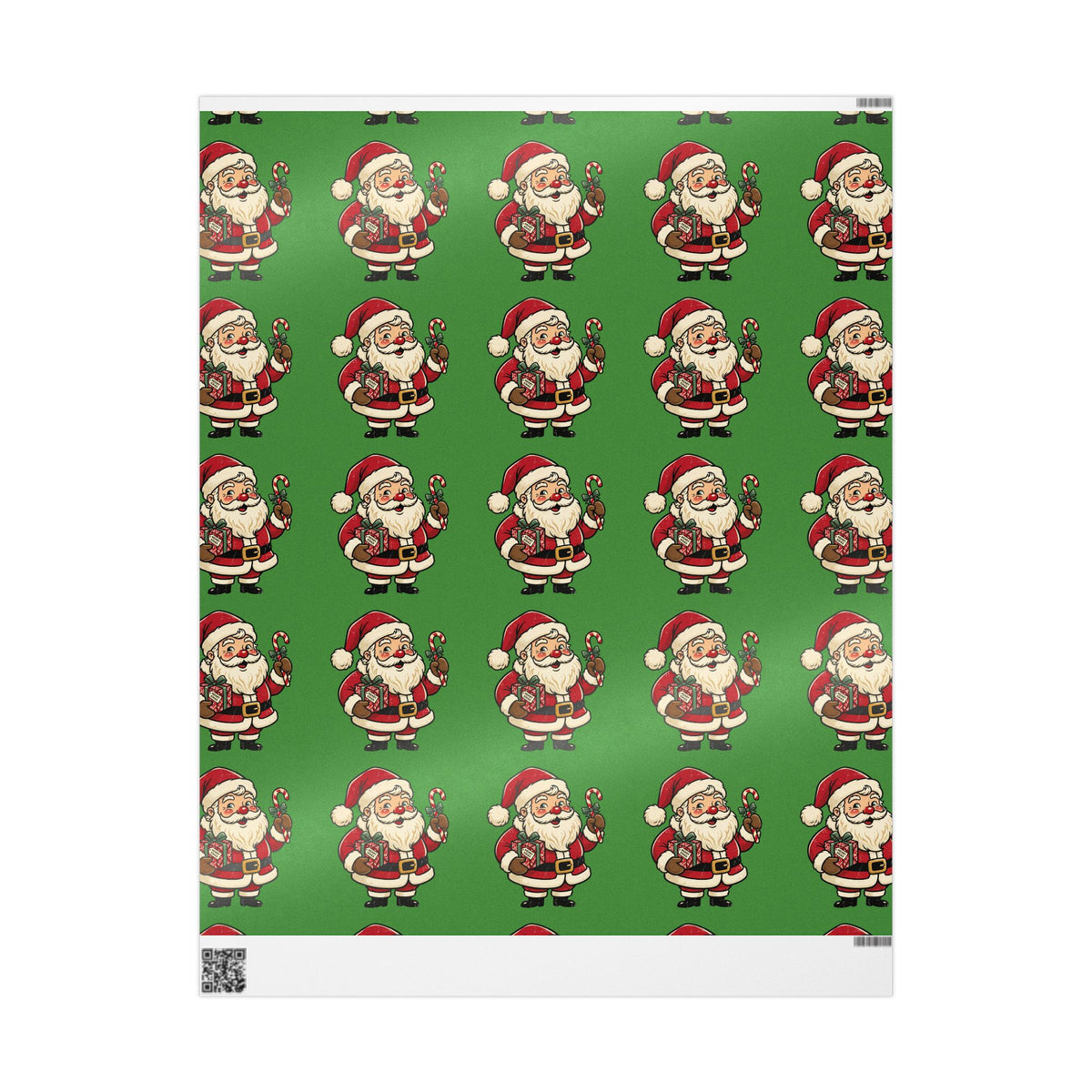 Santa Pattern Wrapping Paper — Retro Green Christmas Gift Wrap