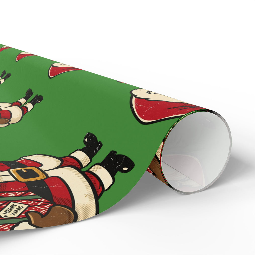 Santa Pattern Wrapping Paper — Retro Green Christmas Gift Wrap
