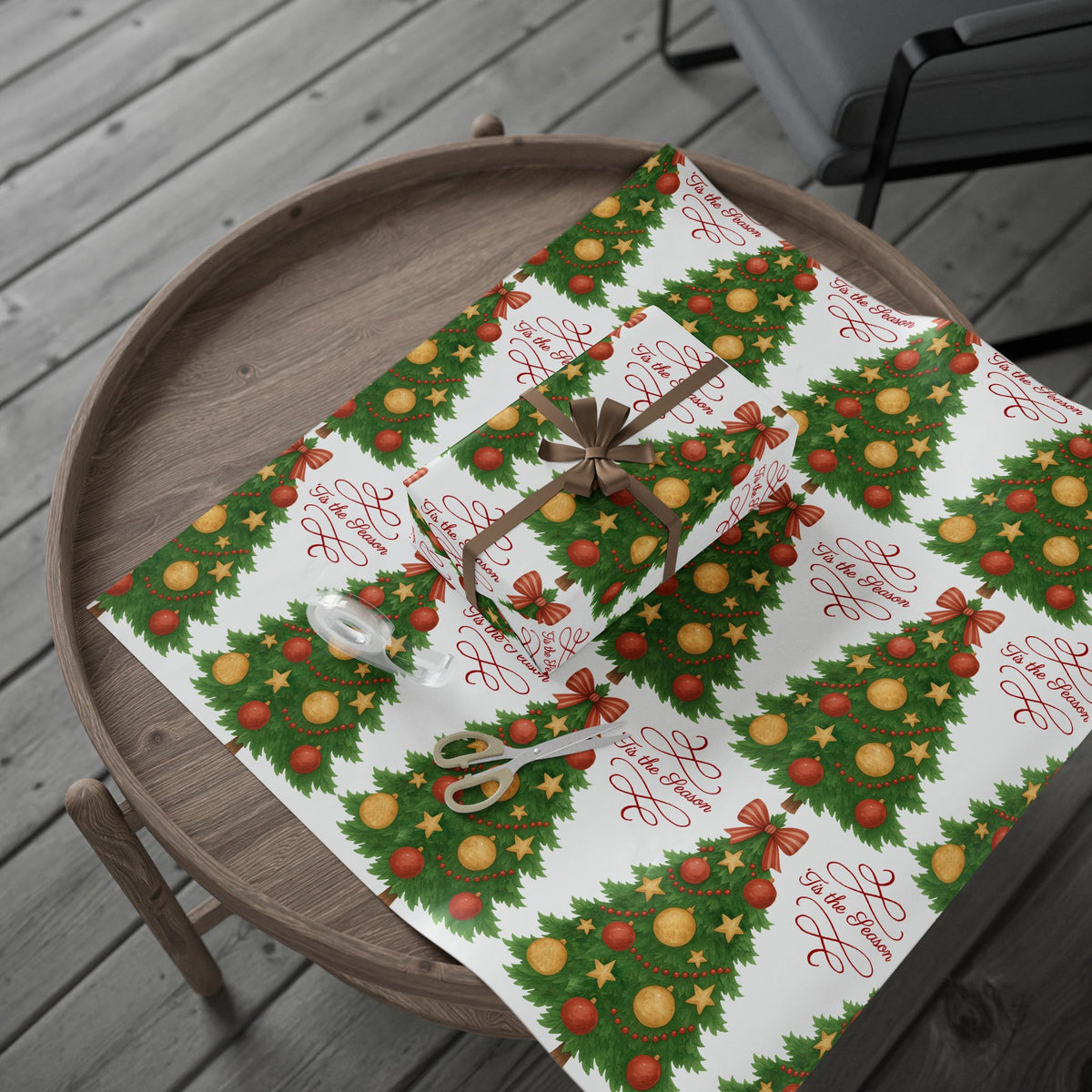 Christmas Tree Wrapping Paper – Festive Holiday Gift Wrap with 'Tis the Season' Design