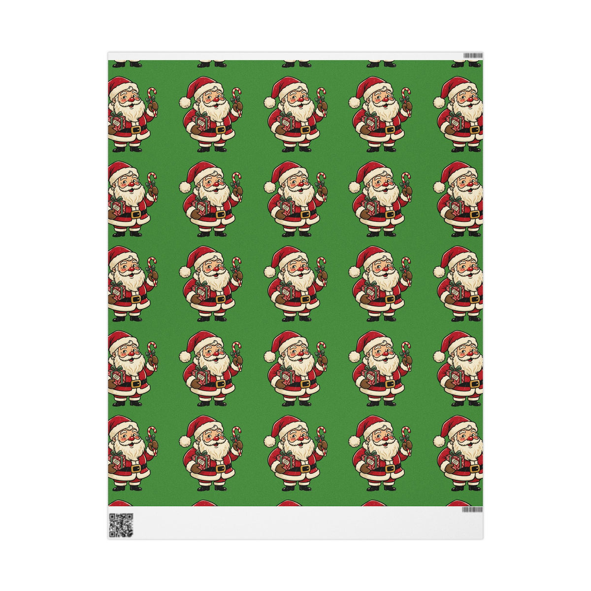 Santa Pattern Wrapping Paper — Retro Green Christmas Gift Wrap