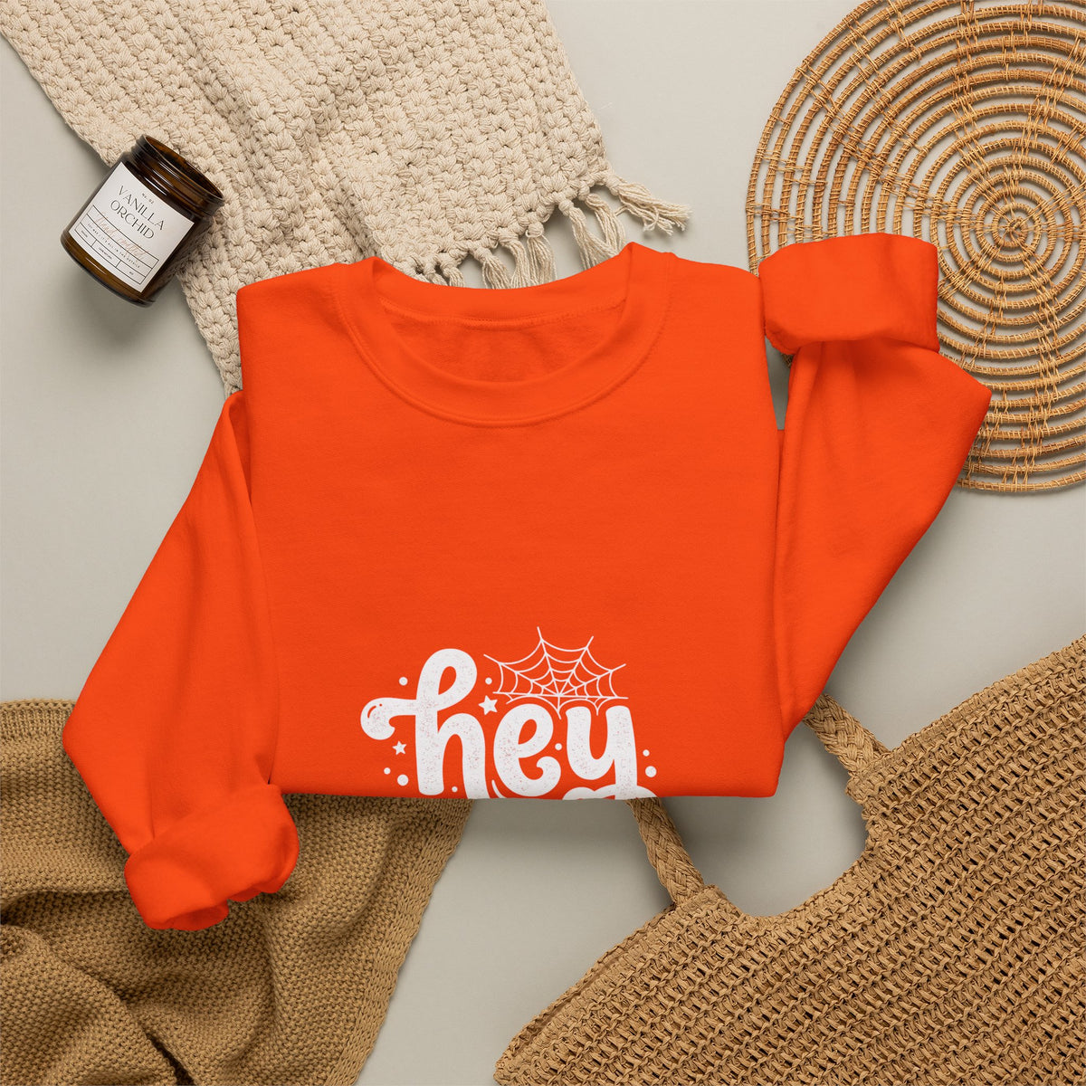 Hey Boo Sweatshirt — Halloween Cute Ghost Graphic Crewneck