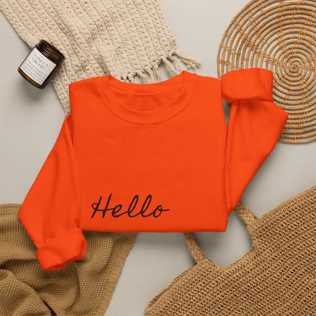 Crewneck Sweatshirt – "Hello Pumpkin" Script Fall Sweatshirt